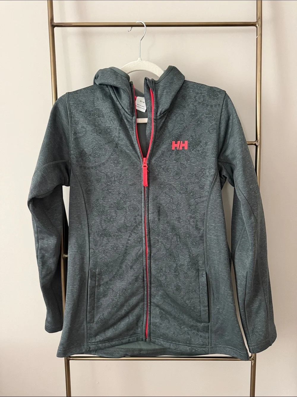 Helly Hansen Womens Green Zip Hoodie with Pink Accents and Paisley pattern